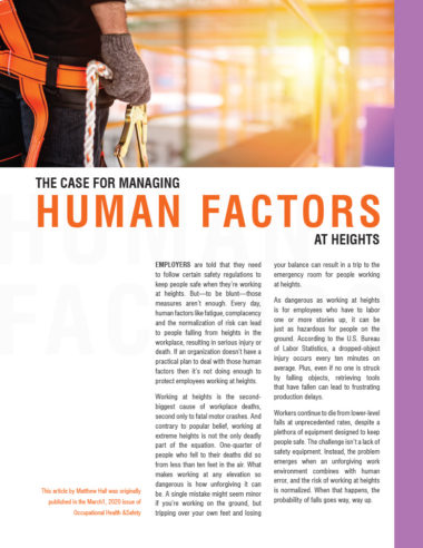 The Case for Managing Human Factors at Heights