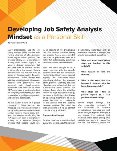 Developing Job Safety Analysis Mindset as a Personal Skill