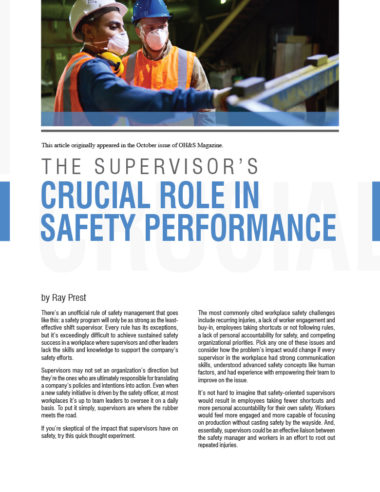 The Supervisors Crucial Role in Safety Performance