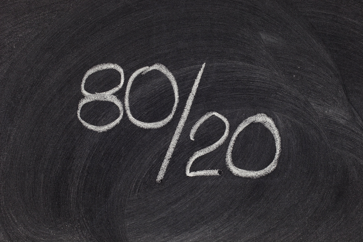 The 80/20 rule written on a blackboard