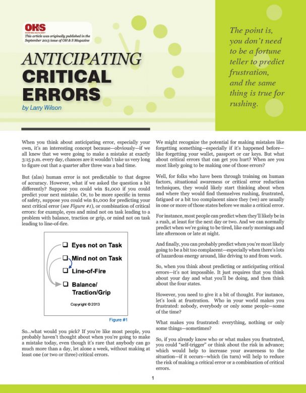 Anticipating Critical Errors SafeStart(00)