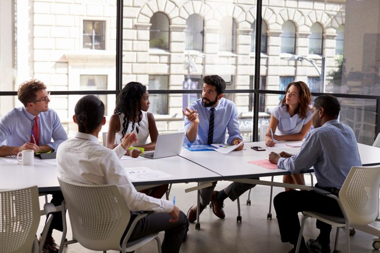 Group of workers in a meeting at an office