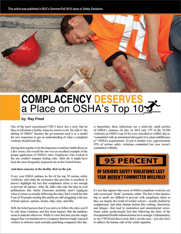 Complacency Deserves a Place on OSHA’s Top 10 – SafeStart