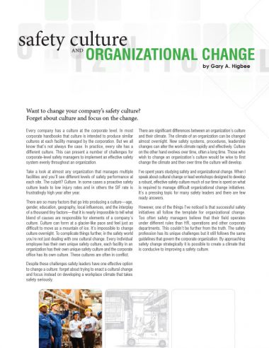 Safety Culture and Organizational Change