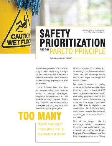 Safety Prioritization and the Pareto Principle Cover