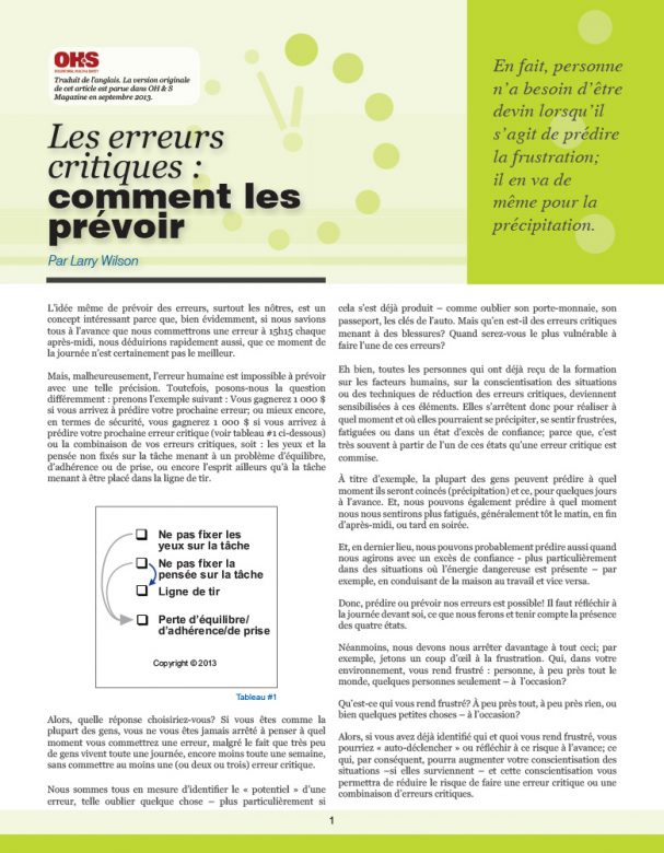Les erreurs critiques : comment les prévoir – SafeStart