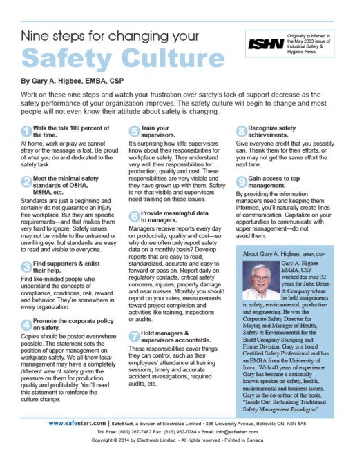 Nine Steps for Changing Your Safety Culture – SafeStart