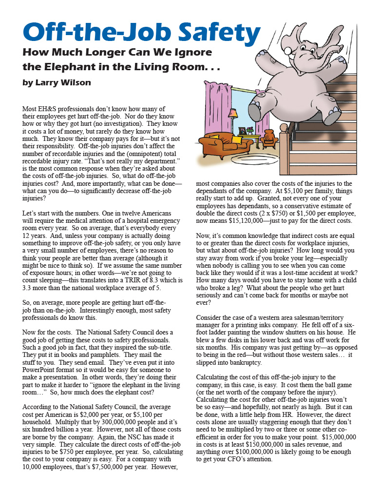 Offthejob Safety The Elephant in the Living Room SafeStart