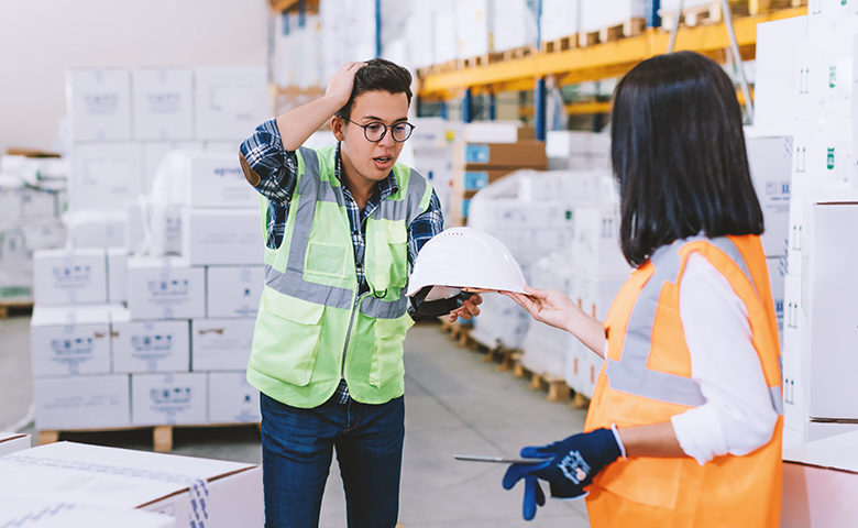 Worker that clearly forgot to wear his hardhat