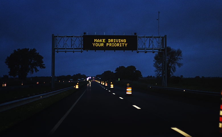 Expressway Night Construction Zone MAKE DRIVING YOUR PRIORITY Road Sign