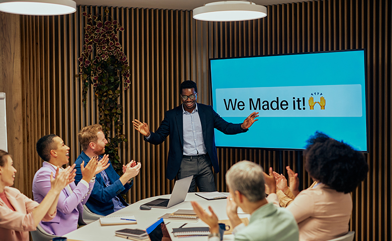 Man delivering funny presentation